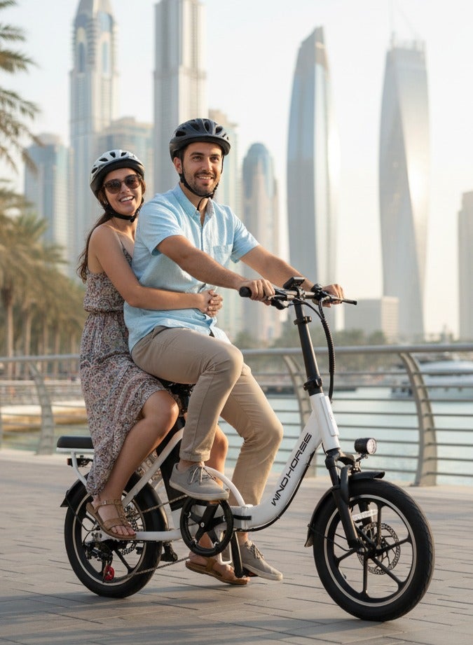 Wind Horse W2B Folding Electric Bike with 350W High Speed Motor, 36V 8AH Battery, 40 KM/H Speed, 35 KM Range, Dual Disk Brakes, Carbon Alloy Frame and 16 Inches Tires, Front Suspension Fort, Portable Electric Bike with Dual Seat - Image 2