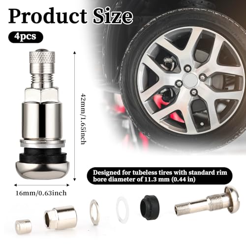 Molain 4-Piece Universal Metal Valve Stems, Silver, 11.3 mm, High-Pressure, Cars SUVs Trucks - Image 2