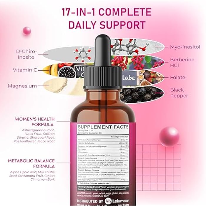 Ultra Inositol 1490 mg with Berberine, DIM, Ashwagandha & Vitex – Supports Women’s Health & Metabolic Balance – 2.0 fl oz (60 ml) - Image 3