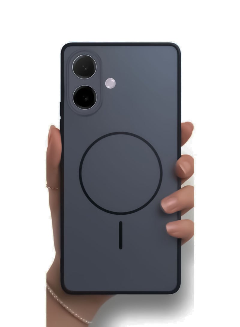 جراب حماية هجين من الأكريليك لهاتف Vivo V60 Lite - ظهر صلب شفاف مع حافة سيليكون وتصميم حلقة عصري - أسود