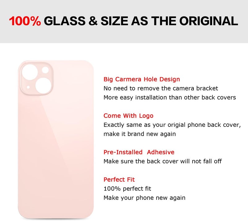 UooFide Rear Back Screen Glass Replacement Cover Compatible with iPhone 13 6.1-Inches All Carriers (Pink) - Image 5