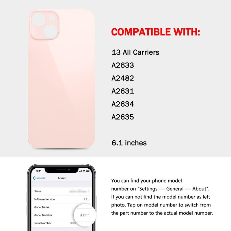 UooFide Rear Back Screen Glass Replacement Cover Compatible with iPhone 13 6.1-Inches All Carriers (Pink) - Image 2