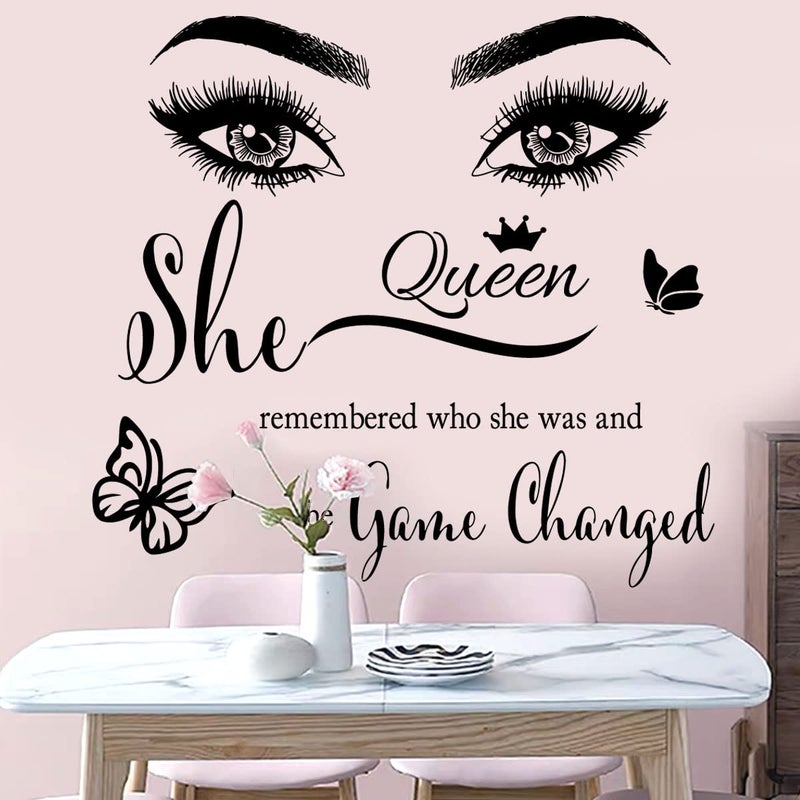 Casa Decor Inspirational Wall Sticker Pretty Eyelashes Eyes Wall Decals Motivational Word Letter Decal Wall Art Quote She Remembered Who She Was and The Game Changed Wall Stickers for Women Girls Bedroom Living - Image 2