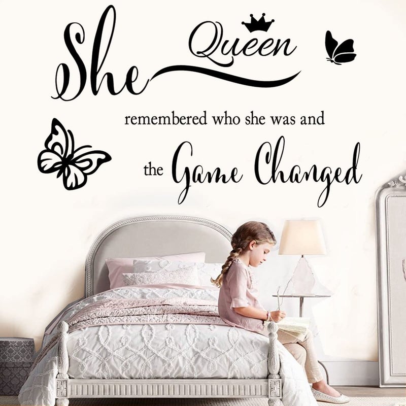 Casa Decor Inspirational Wall Sticker Pretty Eyelashes Eyes Wall Decals Motivational Word Letter Decal Wall Art Quote She Remembered Who She Was and The Game Changed Wall Stickers for Women Girls Bedroom Living - Image 3