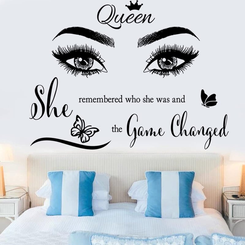 Casa Decor Inspirational Wall Sticker Pretty Eyelashes Eyes Wall Decals Motivational Word Letter Decal Wall Art Quote She Remembered Who She Was and The Game Changed Wall Stickers for Women Girls Bedroom Living - Image 1