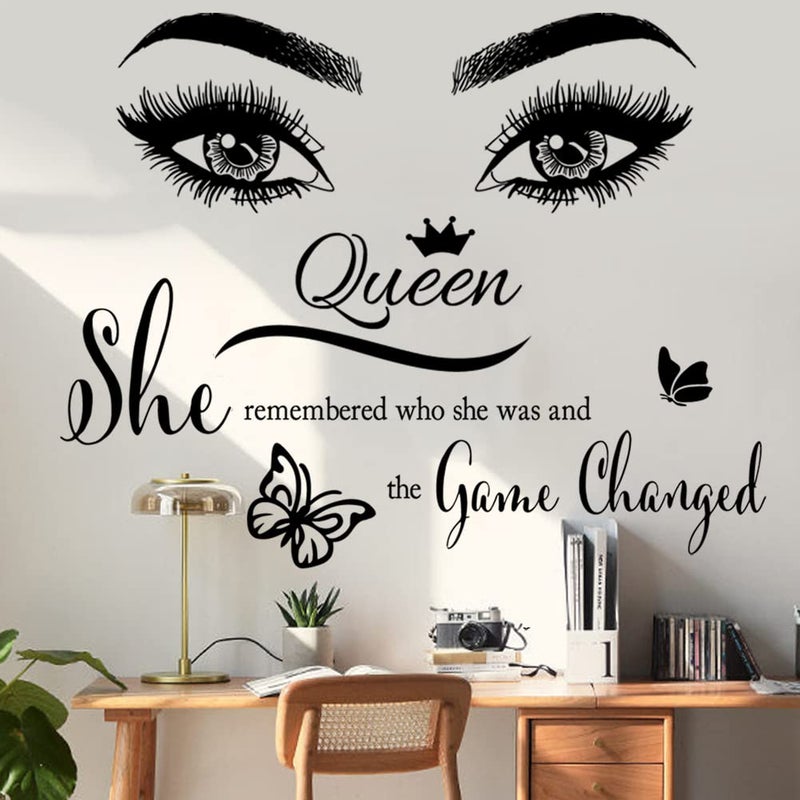 Casa Decor Inspirational Wall Sticker Pretty Eyelashes Eyes Wall Decals Motivational Word Letter Decal Wall Art Quote She Remembered Who She Was and The Game Changed Wall Stickers for Women Girls Bedroom Living - Image 5
