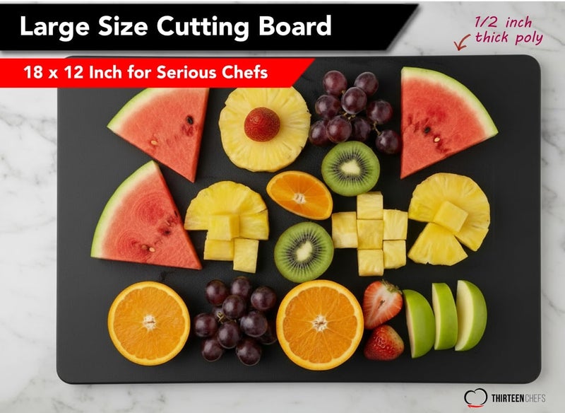 Thirteen Chefs Black Plastic Cutting Board - 18 x 12 Inch Large, 1/2" Thick HDPP Poly for Restaurants and Commercial Kitchens, NSF Stamped - Image 2