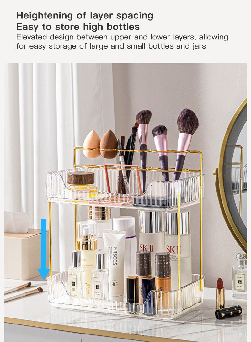 Sharpdo 2 Tier Bathroom Counter Organizer, Skin Care Vanity Countertop Organizer, Makeup Brush Holder Organizer, Perfume Trays for Dresser and Toothbrush Holders for Bathrooms - Image 2