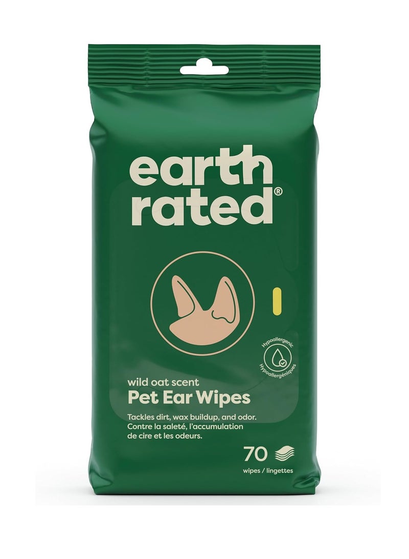 Earth Rated Pet Ear Wipes Hypoallergenic Cleaner for Dogs and Cats Ears to Remove Dirt and Wax Build Up Wild Oat Scent 70 Count - Image 1