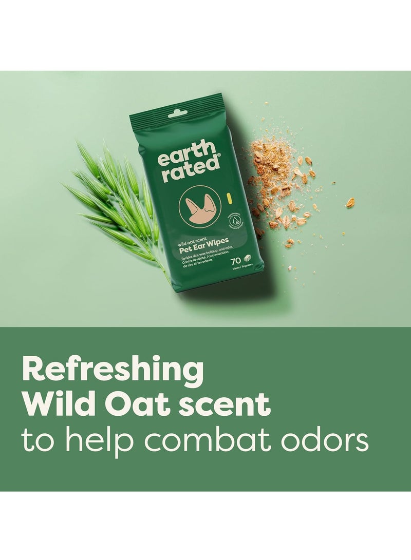 Earth Rated Pet Ear Wipes Hypoallergenic Cleaner for Dogs and Cats Ears to Remove Dirt and Wax Build Up Wild Oat Scent 70 Count - Image 2