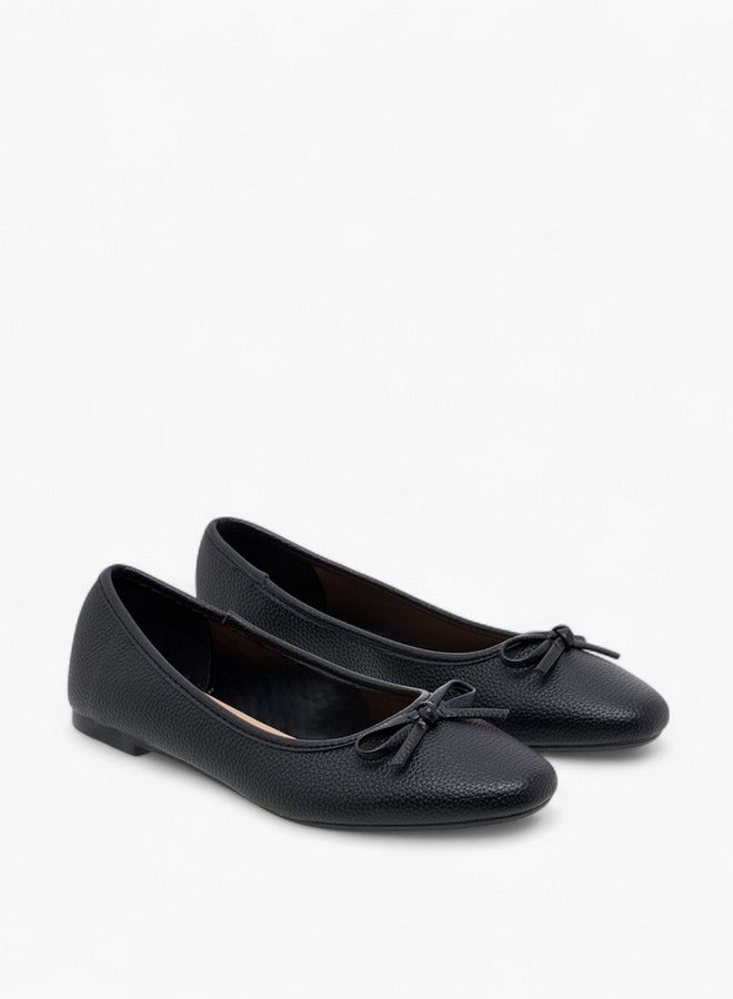 Flora Bella By Shoexpress Women's Textured Ballerina Shoes with Bow Detail  - Image 1