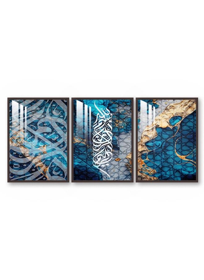 ماركتنا ثلاث لوحات جدارية120x60سم مع برواز بني وطبقة اكريلك شفاف بتصميم إسلامي  - Image 2