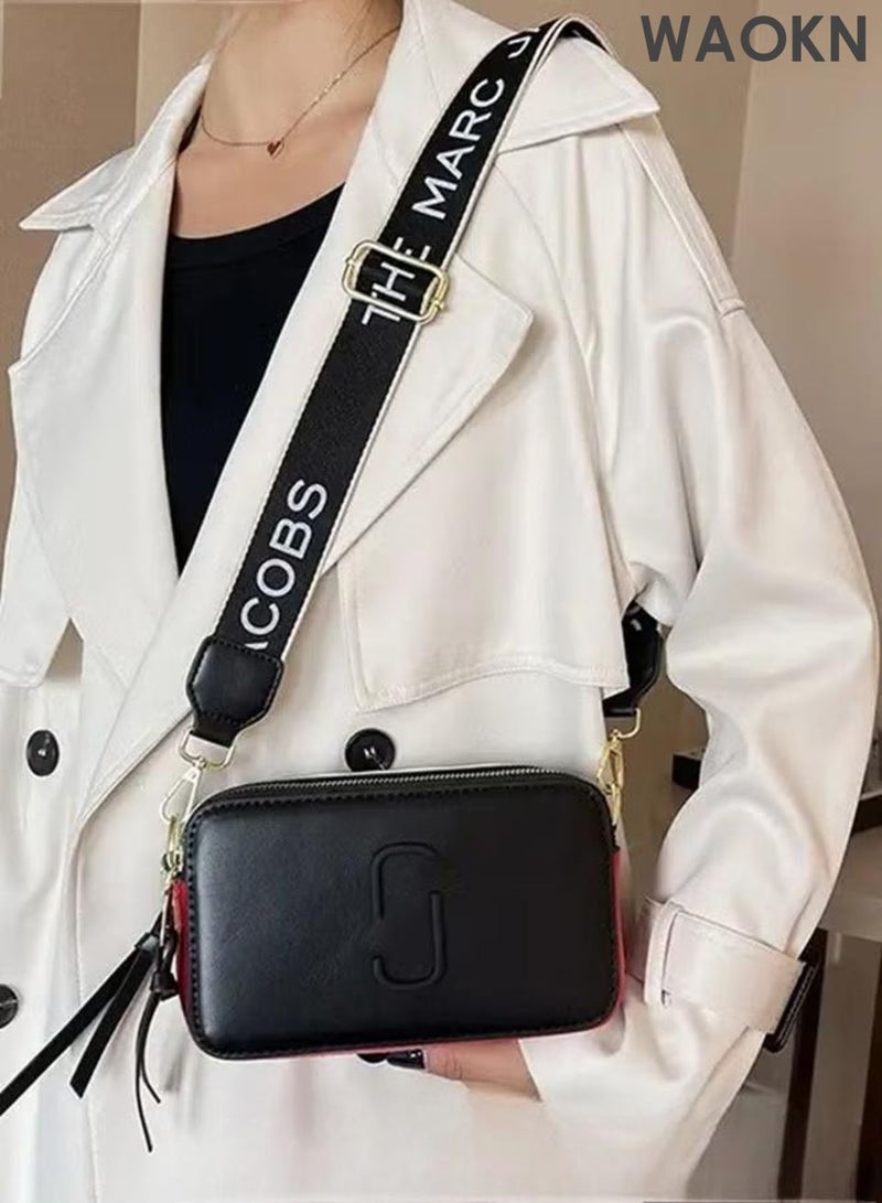 WAOKN Women's single shoulder crossbody bag, adjustable wide shoulder strap, square camera shaped crossbody bag, handbag, versatile for commuting, designed as a simple and stylish small shoulder bag. (Black) - Image 1