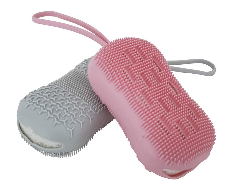Serenity Select 2 Exfoliating Silicone Body Sponges, Double-Sided Bath or Shower Body Brush, Silicon Loofah/Built-in Sponge – Cleans & Stimulates Circulation. Christmas Stocking, Hanukkah- Pink/Gray - Image 5