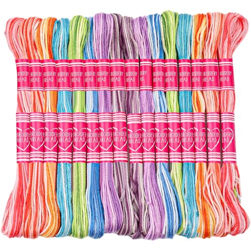 Dercuy 16 Skeins Colorful Series Embroidery Floss, 8m Cotton Cross Stitch Thread, Friendship Bracelet String Including Plastic Floss Bobbins, for DIY Making, Embroidery Crafts - Image 1
