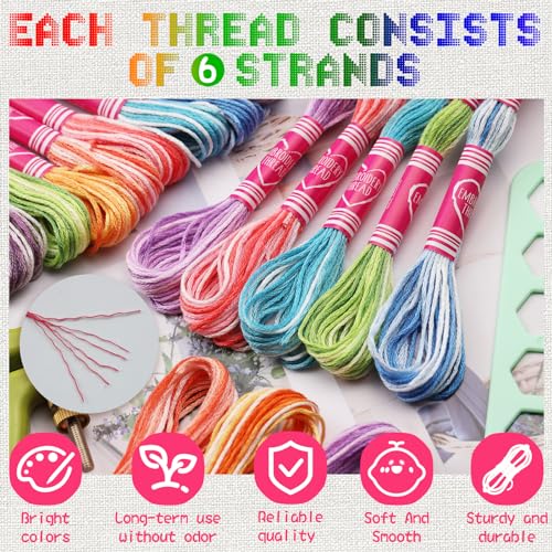 Dercuy 16 Skeins Colorful Series Embroidery Floss, 8m Cotton Cross Stitch Thread, Friendship Bracelet String Including Plastic Floss Bobbins, for DIY Making, Embroidery Crafts - Image 3