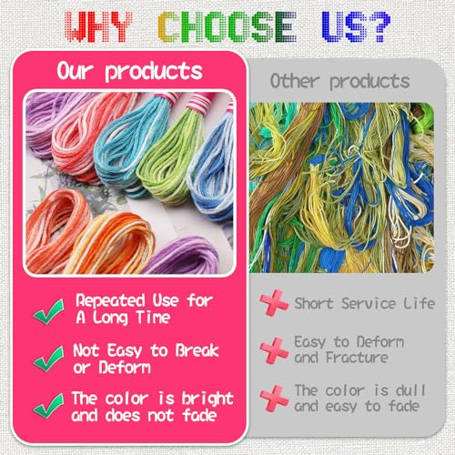 Dercuy 16 Skeins Colorful Series Embroidery Floss, 8m Cotton Cross Stitch Thread, Friendship Bracelet String Including Plastic Floss Bobbins, for DIY Making, Embroidery Crafts - Image 5
