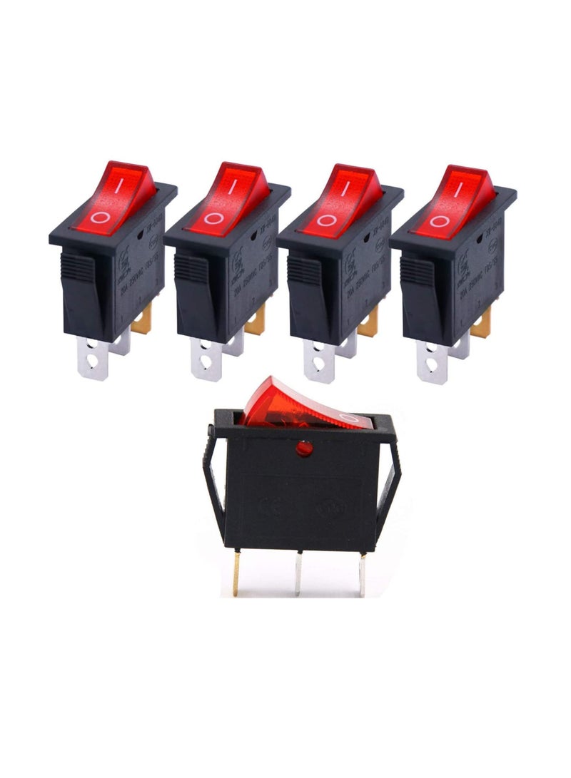 Switches Store, Mechanical & Electrical Toggle Rocker Push Limit Switches for DIY Projects .Pack of 5 (Rocker Switch Small 3P Red) - Image 2