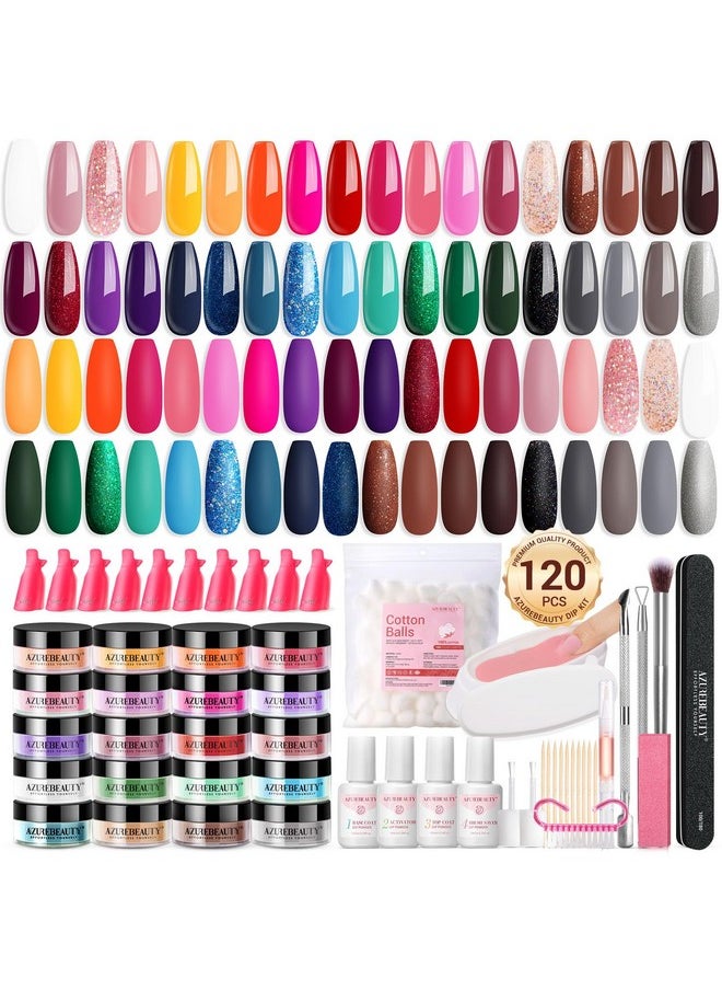 AZUREBEAUTY 170Pcs Dip Nails Powder Starter Kit 36 Summer Blue Yellow Pink Neon Color Dipping Powder Nail Kit With Essential Dip Liquid Set For French Nail Art Manicure Salon Diy Home  - Image 1