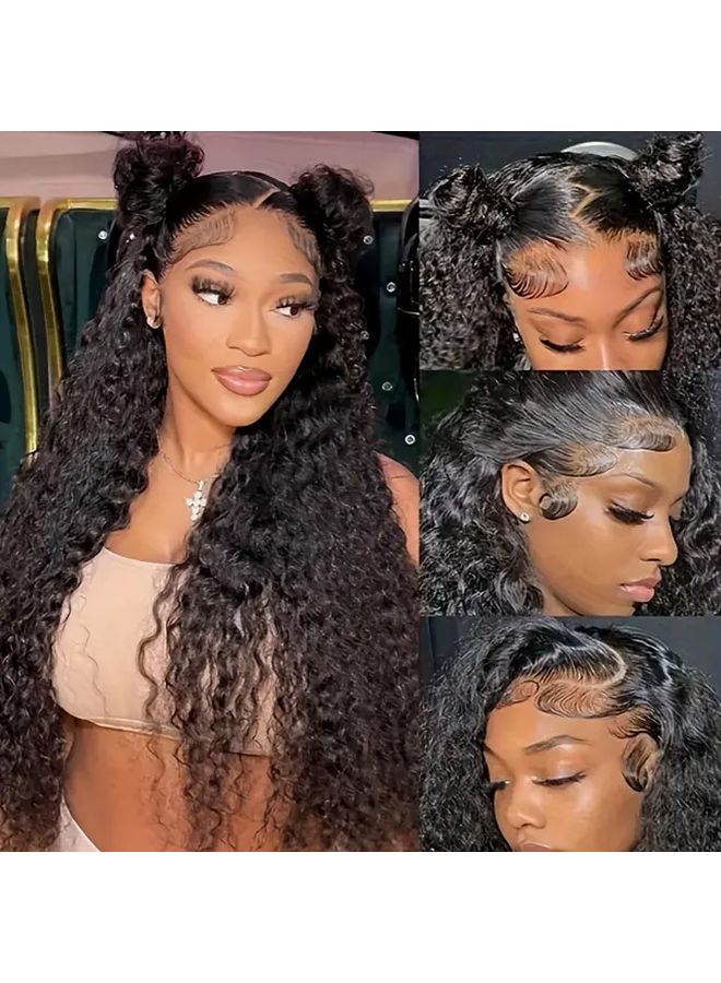 Black 26 Inch Heat Resistant Synthetic Lace Front Wig Water Wave - Image 5