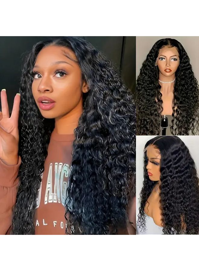 Black 26 Inch Heat Resistant Synthetic Lace Front Wig Water Wave - Image 3