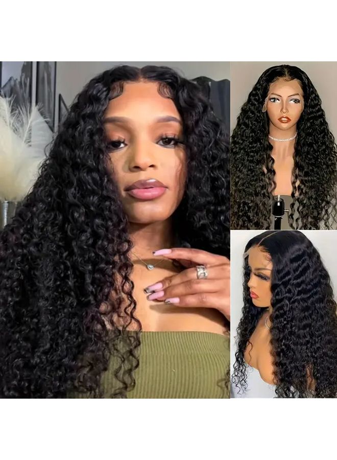 Black 26 Inch Heat Resistant Synthetic Lace Front Wig Water Wave - Image 1