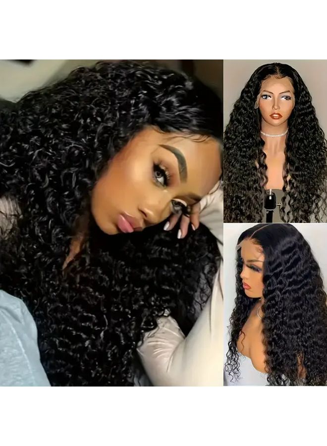 Black 26 Inch Heat Resistant Synthetic Lace Front Wig Water Wave - Image 2