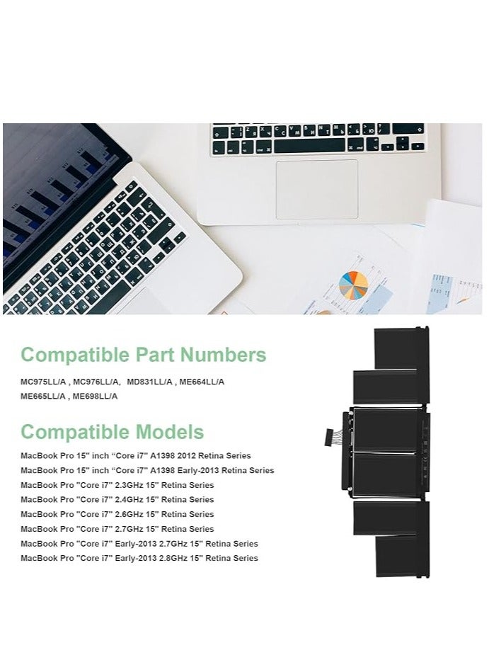Terabyte Replacement 10.95V/95Wh A1417 Laptop Battery for MacBook Pro 15" inch A1398 Mid 2012 Early 2013 Retina Series, MC975LL/A MC976LLIA MD831LL/A ME664LL/A ME665LL/A ME698LL/A - Image 3
