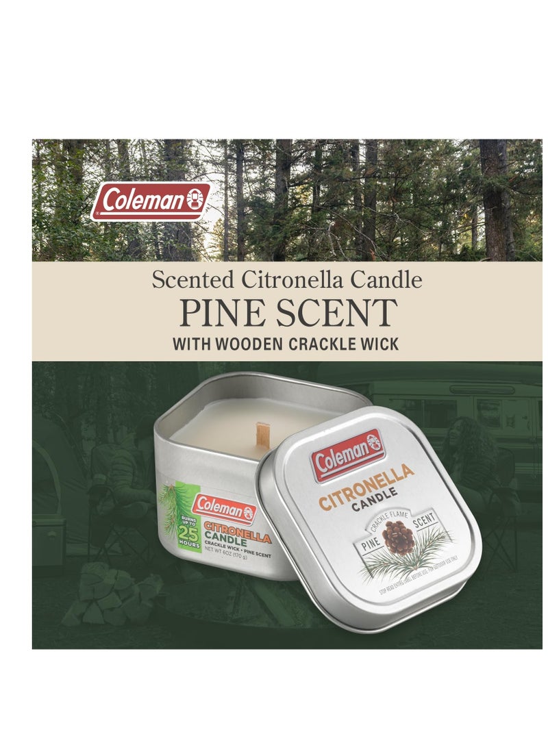 Coleman Coleman Pine Scented Citronella Candle with Wooden Crackle Wick - 6 oz Tin - Image 2