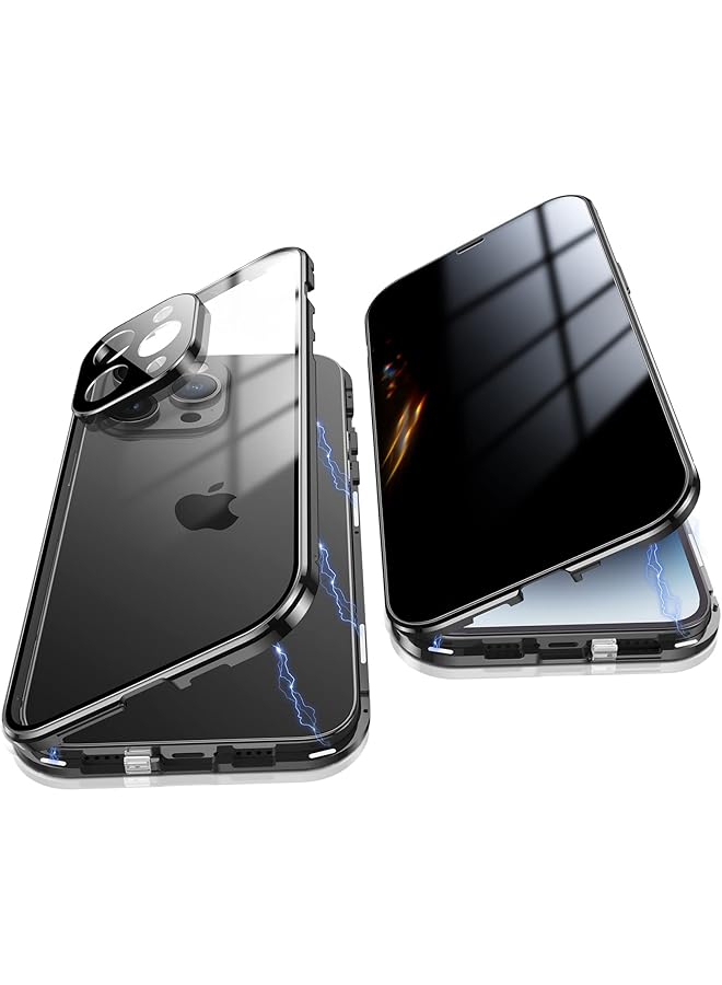 erorex Anti Peeping Case For Iphone 14 Pro Max 360 Degree Front And Back Privacy Tempered Glass Cover Anti Spy Screen Anti Peep Magnetic Adsorption Metal Bumper For Iphone 14 Pro Max Black - Image 1