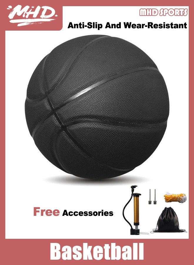 MHD Size 7 Official Game Basketball - Non - Slip & Durable for Indoor/Outdoor Concrete Courts - Includes Bag, Pump, Needle & Net - Image 1