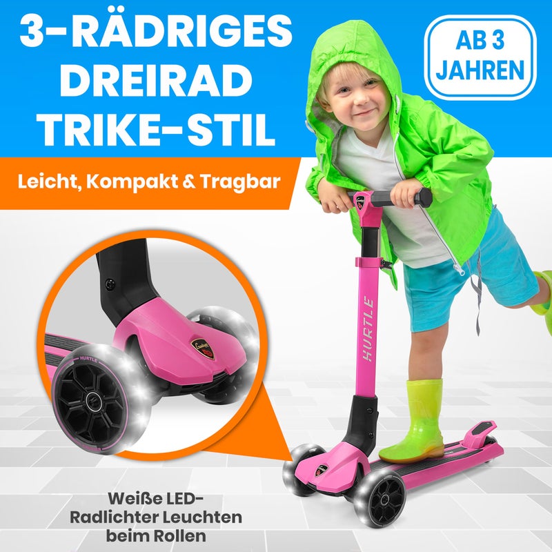 Hurtle Kids Scooter - Child Toddler Kick Scooter Toy - 3 Wheel Scooter with Adjustable Height, Anti-Slip Deck, Flashing Wheel Lights, for Boys/Girls 3-10 Year Old - Image 5