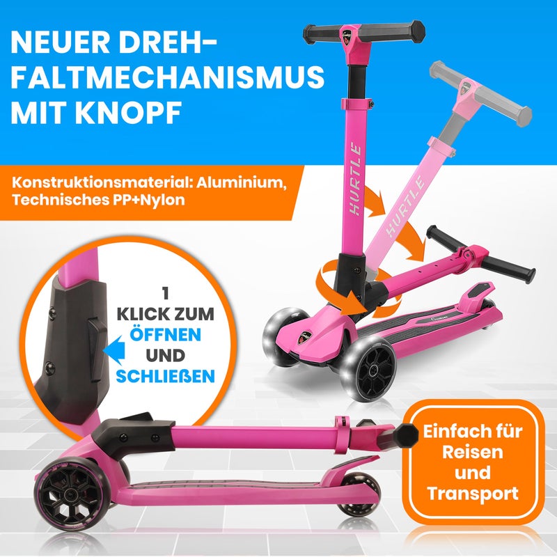 Hurtle Kids Scooter - Child Toddler Kick Scooter Toy - 3 Wheel Scooter with Adjustable Height, Anti-Slip Deck, Flashing Wheel Lights, for Boys/Girls 3-10 Year Old - Image 3