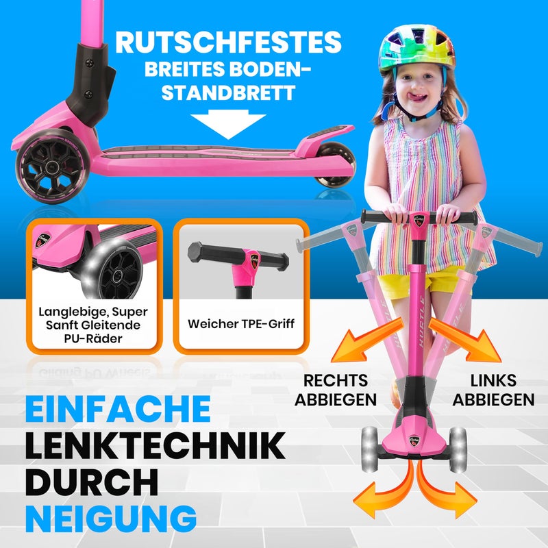 Hurtle Kids Scooter - Child Toddler Kick Scooter Toy - 3 Wheel Scooter with Adjustable Height, Anti-Slip Deck, Flashing Wheel Lights, for Boys/Girls 3-10 Year Old - Image 4