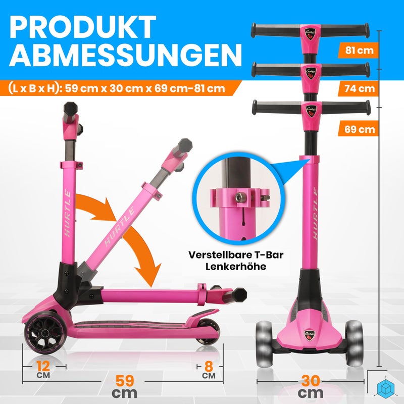 Hurtle Kids Scooter - Child Toddler Kick Scooter Toy - 3 Wheel Scooter with Adjustable Height, Anti-Slip Deck, Flashing Wheel Lights, for Boys/Girls 3-10 Year Old - Image 2