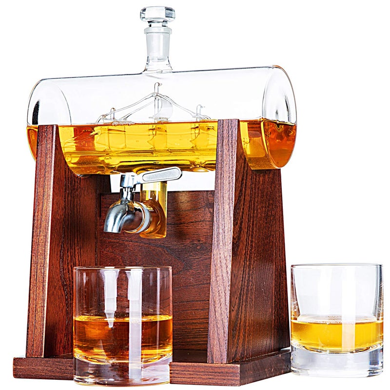 Jillmo Whiskey Decanter Sets for Men, 1250ml Decanter Set with 2 Whiskey Glasses, Ideal Bourbon Gifts for Men - Image 1