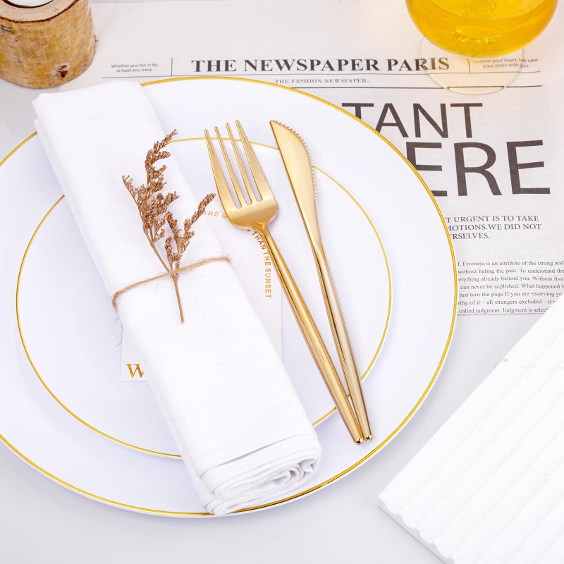U-QE 60 Pack Gold Plastic Knives Heavy Duty - Solid and Durable Gold Disposable Silverware  Heavy Duty Plastic Cutlery Perfect for Parties  Weddings  Catering and Daily Use - Image 2
