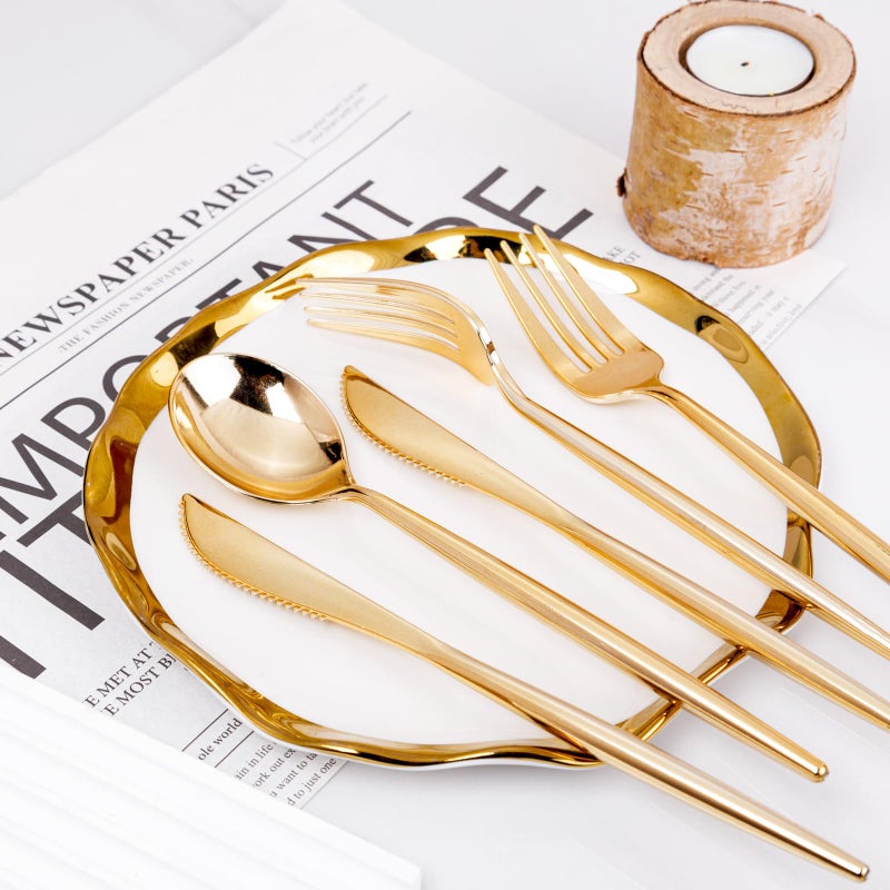 U-QE 60 Pack Gold Plastic Knives Heavy Duty - Solid and Durable Gold Disposable Silverware  Heavy Duty Plastic Cutlery Perfect for Parties  Weddings  Catering and Daily Use - Image 4