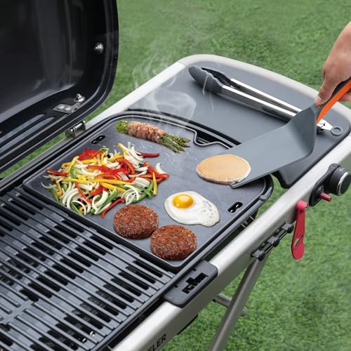 Onlyfire Chef Onlyfire Cast Iron Griddle for Weber Traveler Portable Gas Grill, Double Sided Reversible Cast Iron Cooking Griddle Grill Griddle Replacement Part for Weber 9010001 Traveler Portable Gas Grill - Image 4
