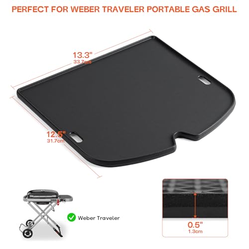 Onlyfire Chef Onlyfire Cast Iron Griddle for Weber Traveler Portable Gas Grill, Double Sided Reversible Cast Iron Cooking Griddle Grill Griddle Replacement Part for Weber 9010001 Traveler Portable Gas Grill - Image 2