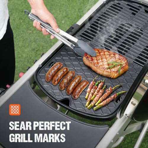Onlyfire Chef Onlyfire Cast Iron Griddle for Weber Traveler Portable Gas Grill, Double Sided Reversible Cast Iron Cooking Griddle Grill Griddle Replacement Part for Weber 9010001 Traveler Portable Gas Grill - Image 5
