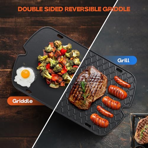 Onlyfire Chef Onlyfire Cast Iron Griddle for Weber Traveler Portable Gas Grill, Double Sided Reversible Cast Iron Cooking Griddle Grill Griddle Replacement Part for Weber 9010001 Traveler Portable Gas Grill - Image 3