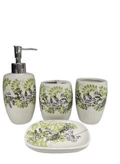 BABAZAM 4 Pieces Bathroom Accessories Set Toothbrush Cup & Holder Lotion Liquid Soap Dispenser & Tray Multicolor 26x23x9cm  - Image 1