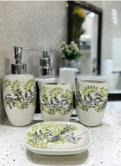 BABAZAM 4 Pieces Bathroom Accessories Set Toothbrush Cup & Holder Lotion Liquid Soap Dispenser & Tray Multicolor 26x23x9cm  - Image 3