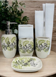 BABAZAM 4 Pieces Bathroom Accessories Set Toothbrush Cup & Holder Lotion Liquid Soap Dispenser & Tray Multicolor 26x23x9cm  - Image 5