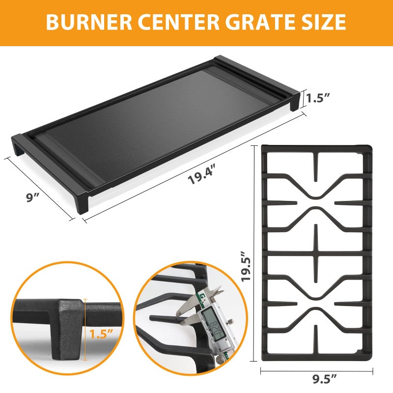 FlameDuty WB31X27151 Side Grates WB31X24738 Stovetop Griddle Replacement for GE General Electric Stove Parts,WB31X24736 Cooktop Grates WB31X24998 Cast Iron Griddle for Stove Top JGBS66REKSS JGB735SPSS Gas Stove - Image 2