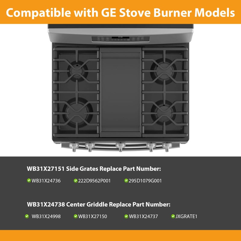 FlameDuty WB31X27151 Side Grates WB31X24738 Stovetop Griddle Replacement for GE General Electric Stove Parts,WB31X24736 Cooktop Grates WB31X24998 Cast Iron Griddle for Stove Top JGBS66REKSS JGB735SPSS Gas Stove - Image 3