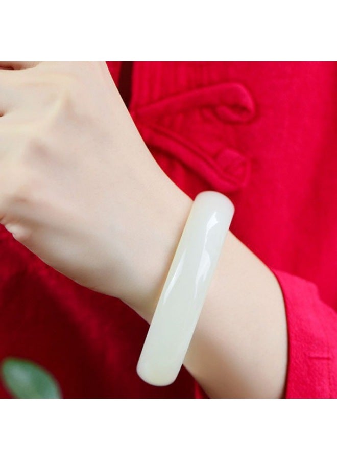 Natural Xinjiang Hetian Jade Bracelet Sutton White Jade Bracelet Thin Round Strip Beauty Bracelet Girls' White Ice Flat Strip Bracelet