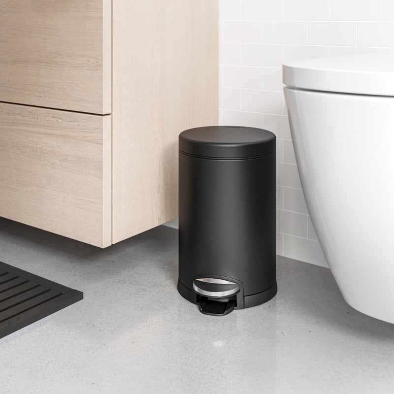 simplehuman سلة مهملات بسيطة إنسان سعة 4.5 لتر / 1.2 جالون دائرية للحمام، باللون الأسود غير اللامع - Image 2