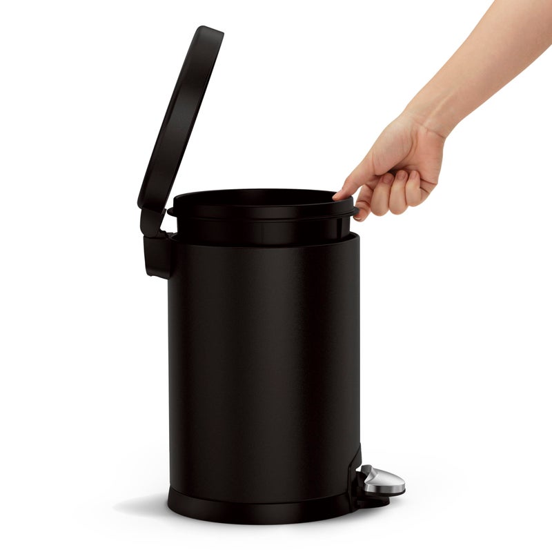simplehuman سلة مهملات بسيطة إنسان سعة 4.5 لتر / 1.2 جالون دائرية للحمام، باللون الأسود غير اللامع - Image 3